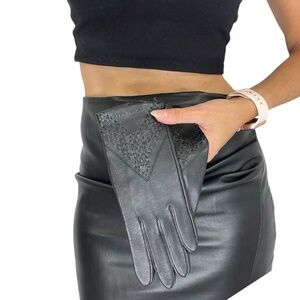 NWT Vintage 70s black vegan leather Novakid by Aris short wrist length gloves S